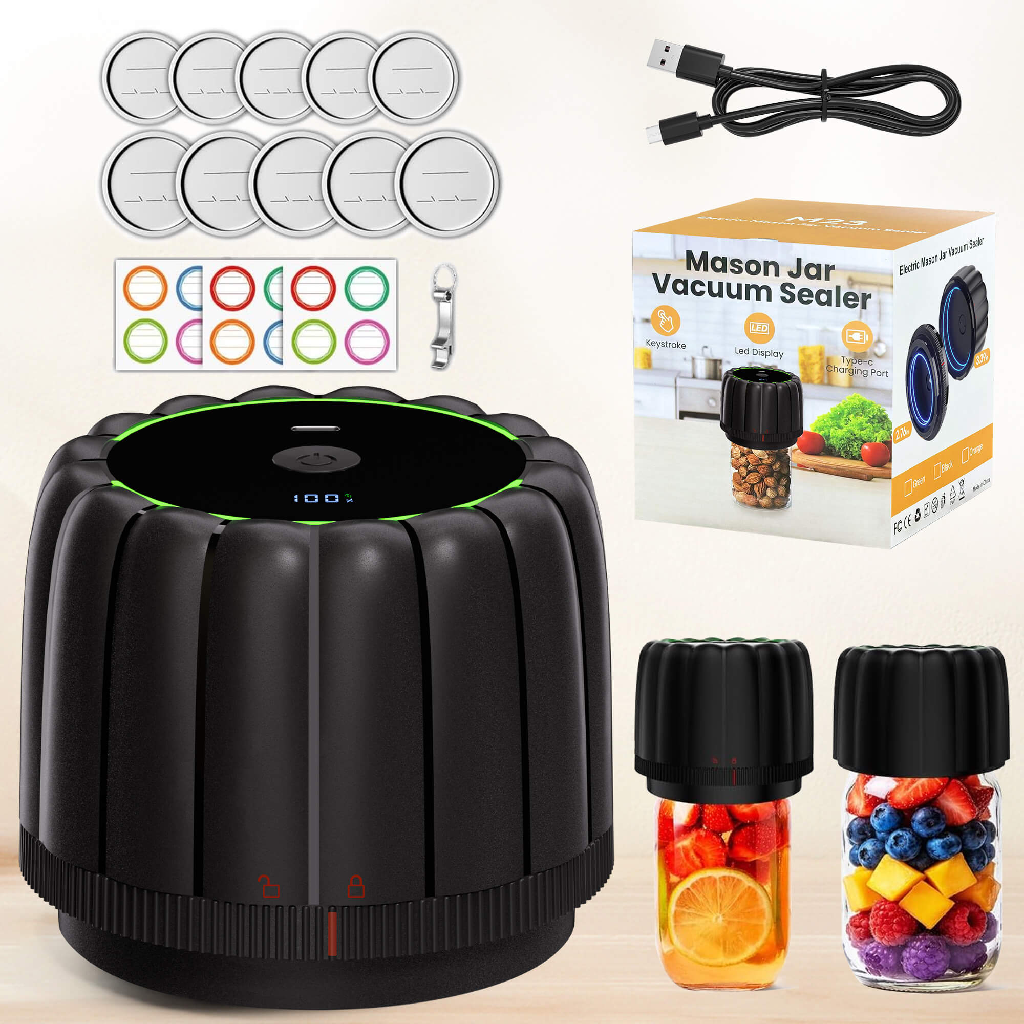 Ipegtop M23 Electric Mason Jar Vacuum Sealer Kit for Wide & Regular Mouth Jars