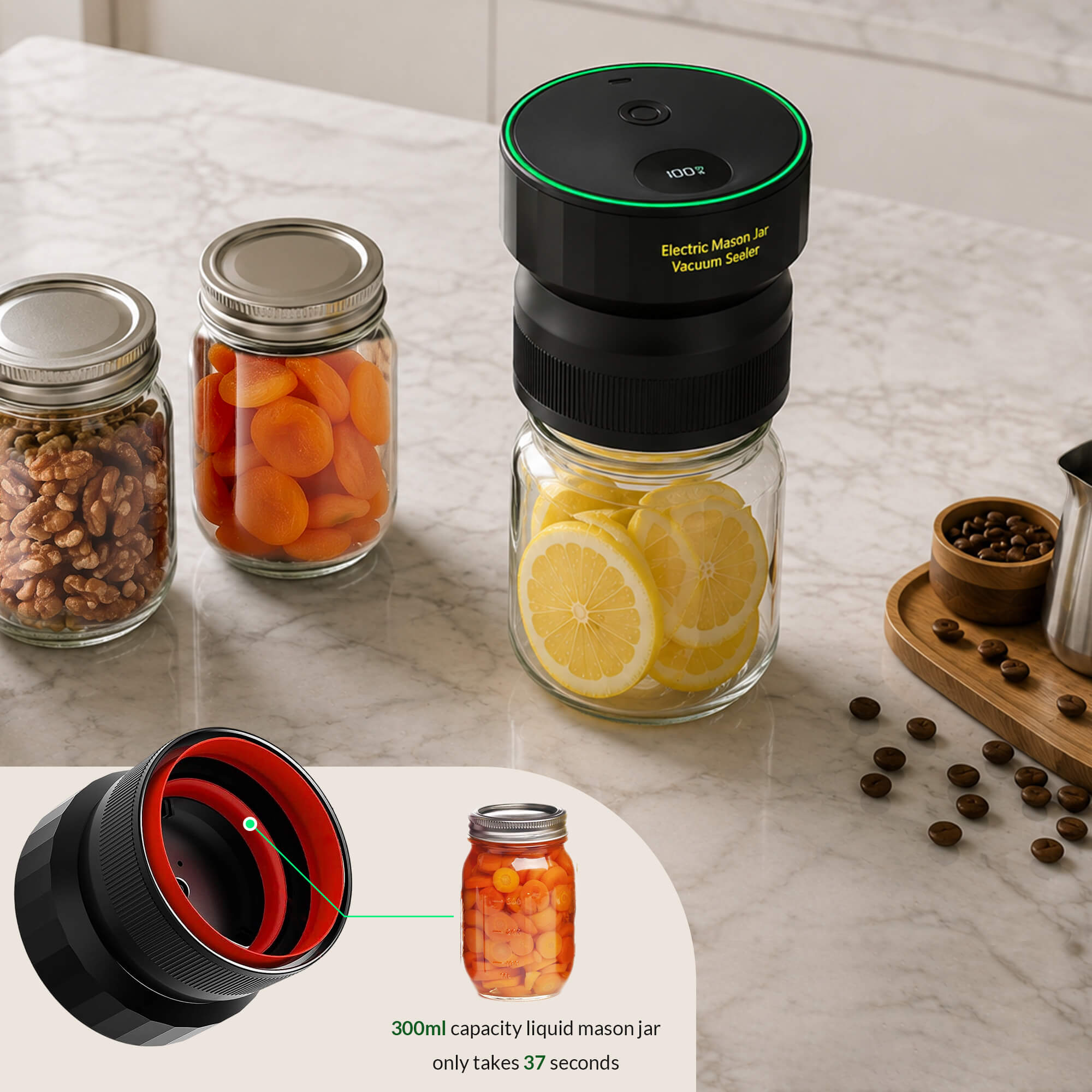 Ipegtop VP09 Electric Mason Jar Vacuum Sealer — Automatic Kit for Wide & Regular Mouth Jars