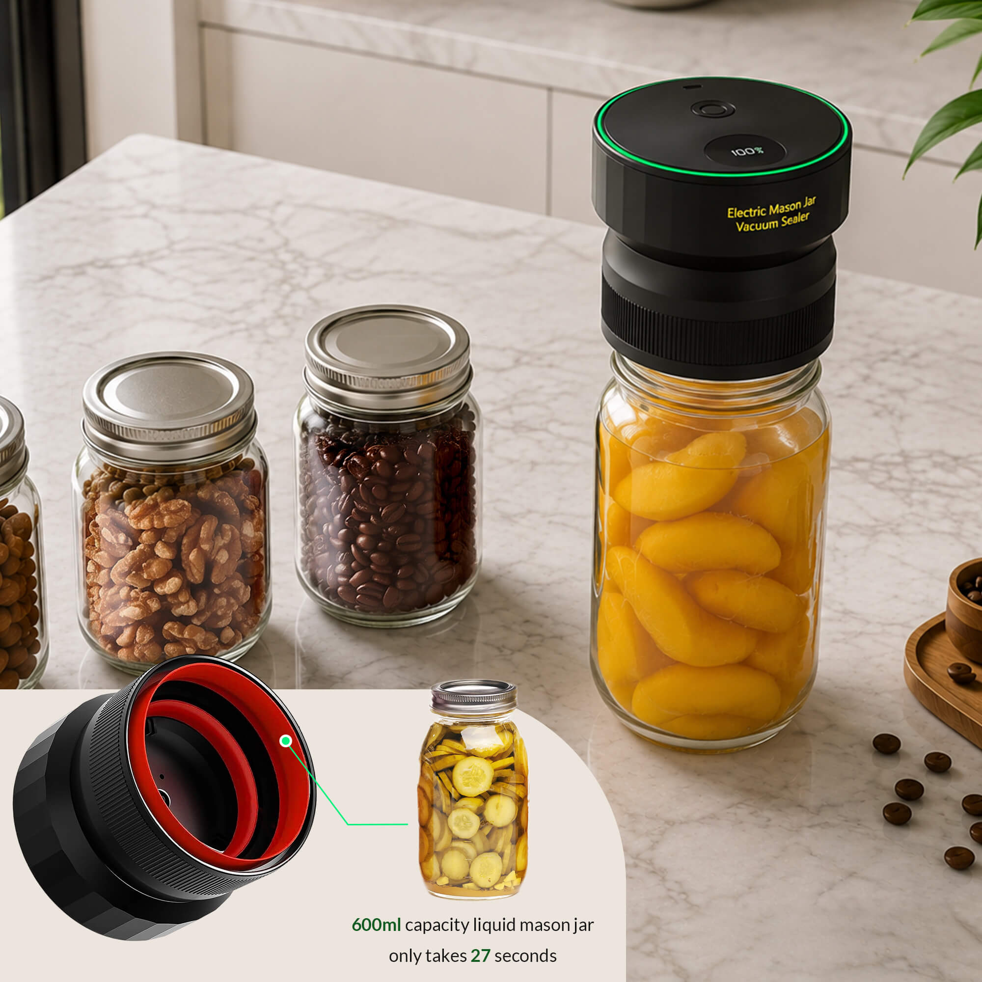 Ipegtop VP09 Electric Mason Jar Vacuum Sealer — Automatic Kit for Wide & Regular Mouth Jars